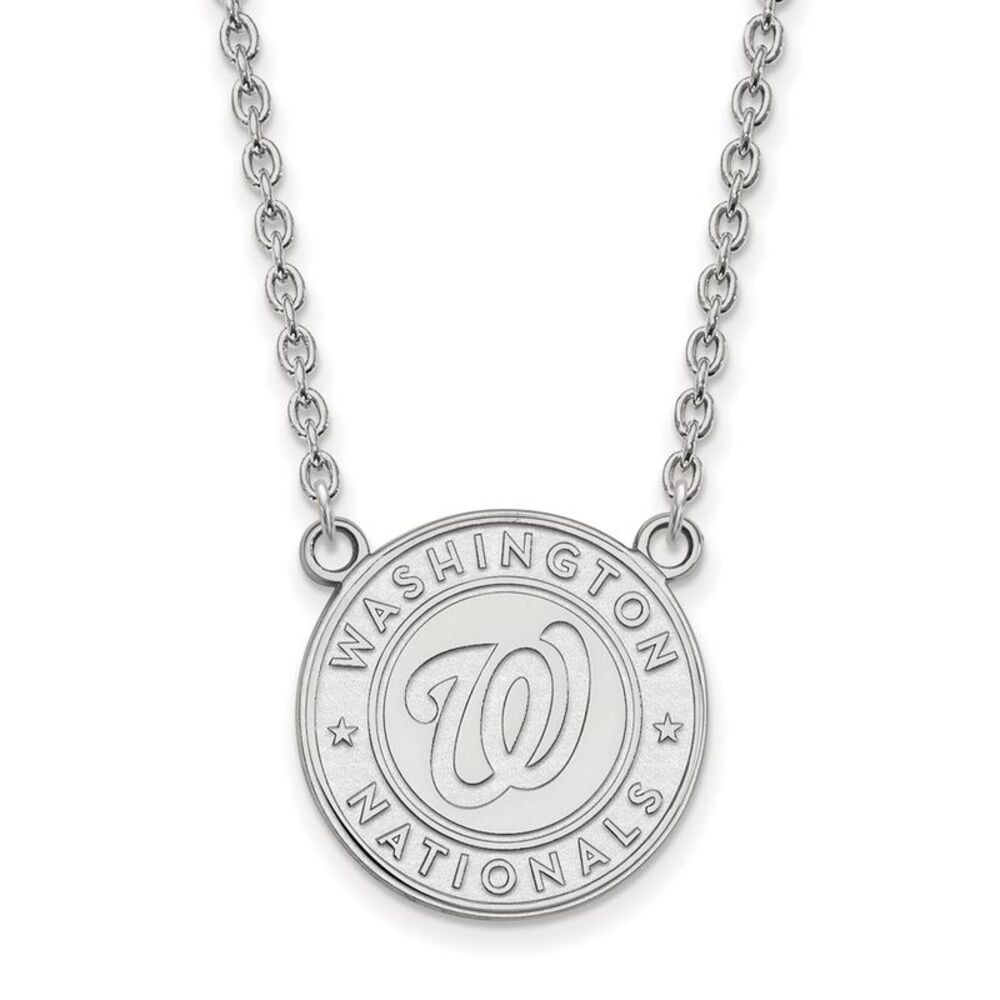 14K White Gold MLB Washington Nationals LG Script Logo Necklace, 18 In